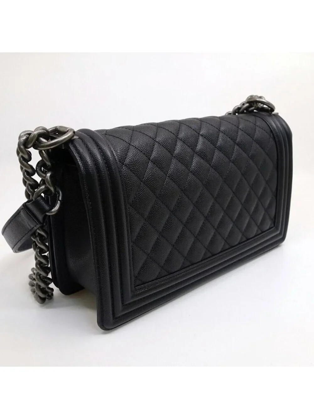 Chanel Boy 25 Handbag Caviar Leather Gunmetal